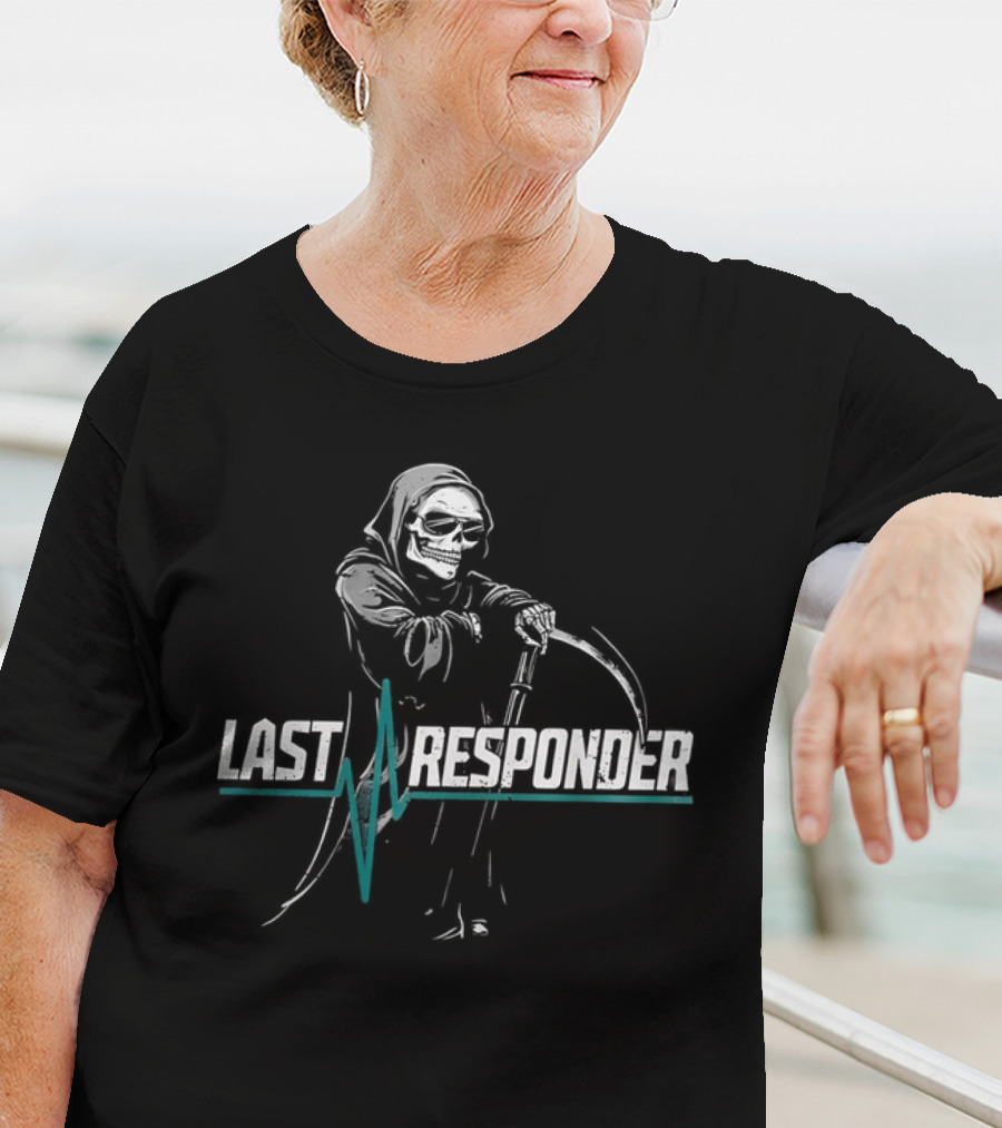 Grim Reaper Last Responder With Scythe And Heartbeat Line T-Shirt