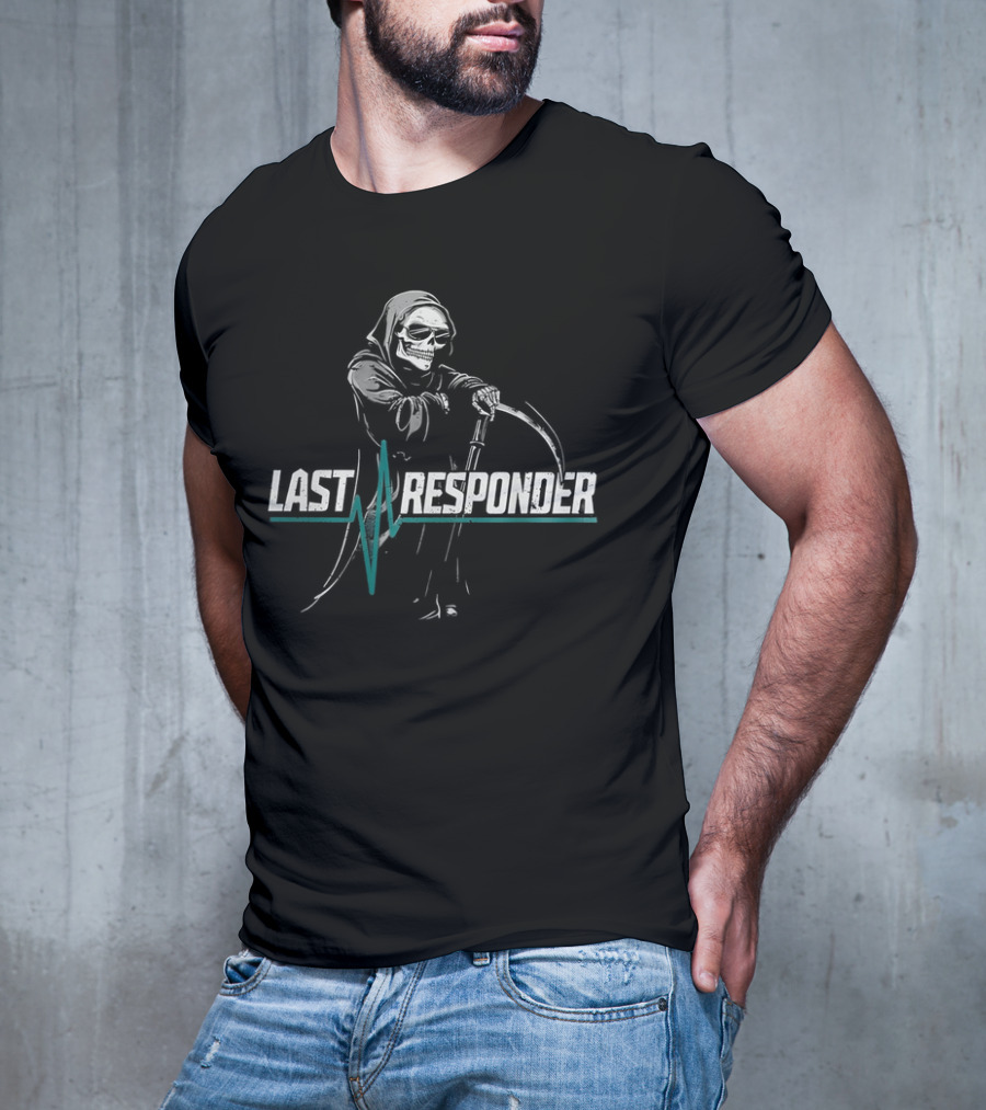 Grim Reaper Last Responder With Scythe And Heartbeat Line T-Shirt