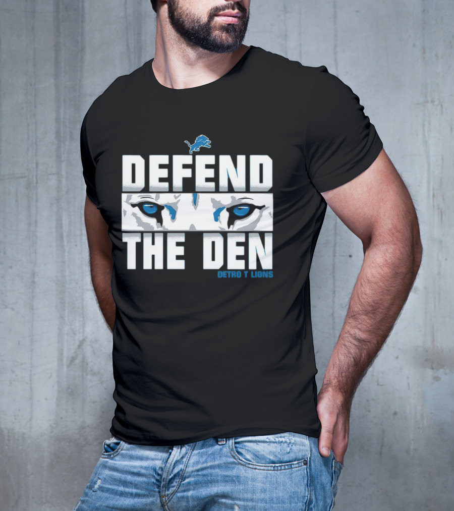 Detroit Lions Defend The Den Blue Lion Eyes Football T-Shirt