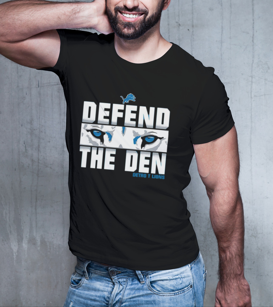 Detroit Lions Defend The Den Blue Lion Eyes Football T-Shirt