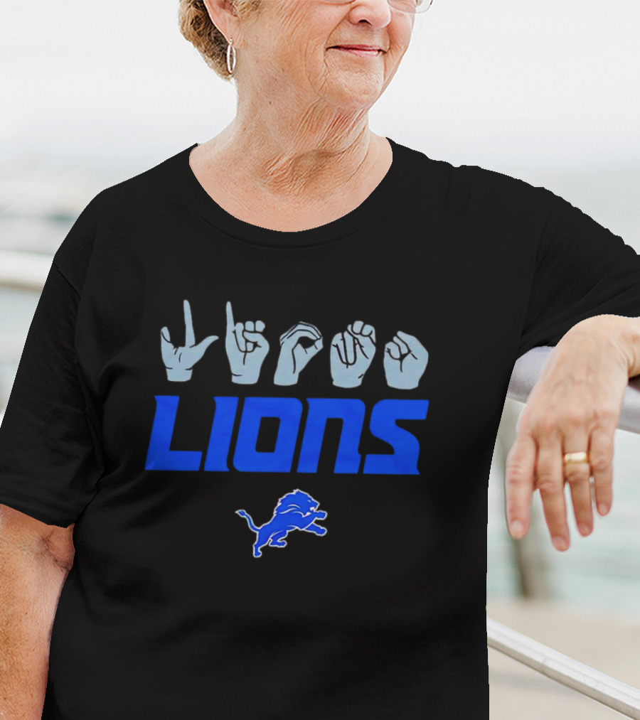 Love Sign With Detroit Lions ASL Logo And Blue Lion Emblem T-Shirt