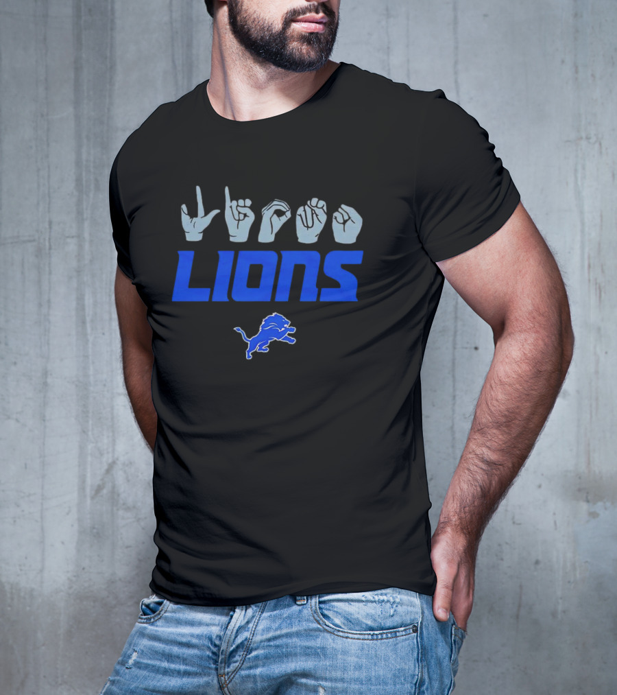Love Sign With Detroit Lions ASL Logo And Blue Lion Emblem T-Shirt