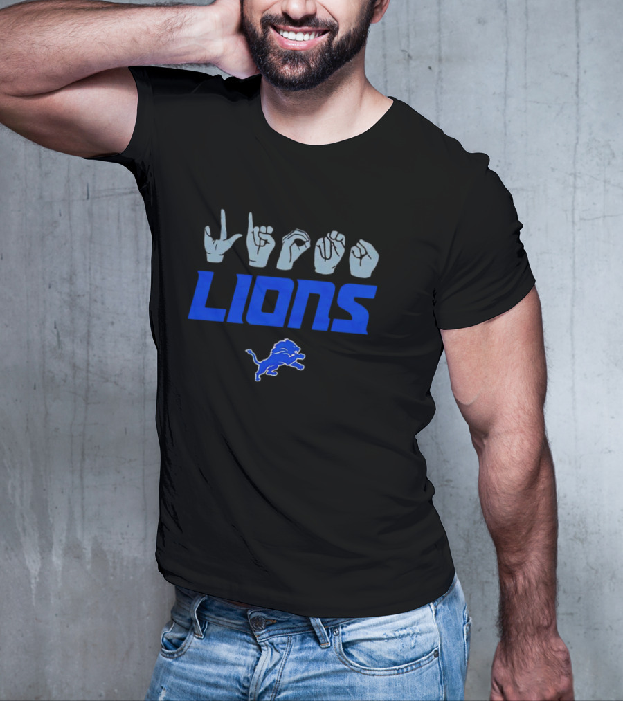 Love Sign With Detroit Lions ASL Logo And Blue Lion Emblem T-Shirt