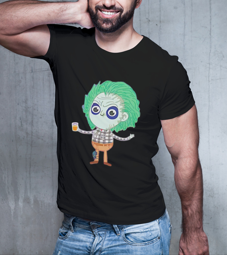 Beetlejuice Ghost Exorcist Cartoon Character With Drink T-Shirt