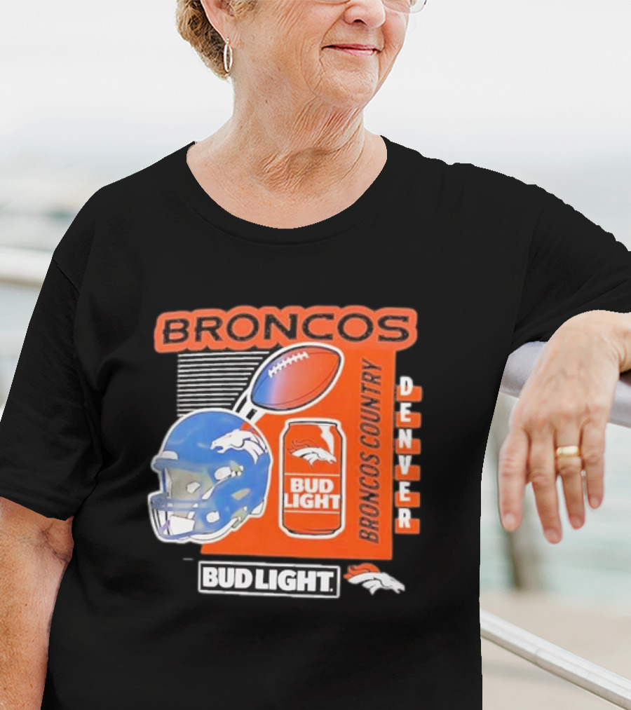 Denver Broncos Bud Light Broncos Country Denver Football Helmet And Can T-Shirt