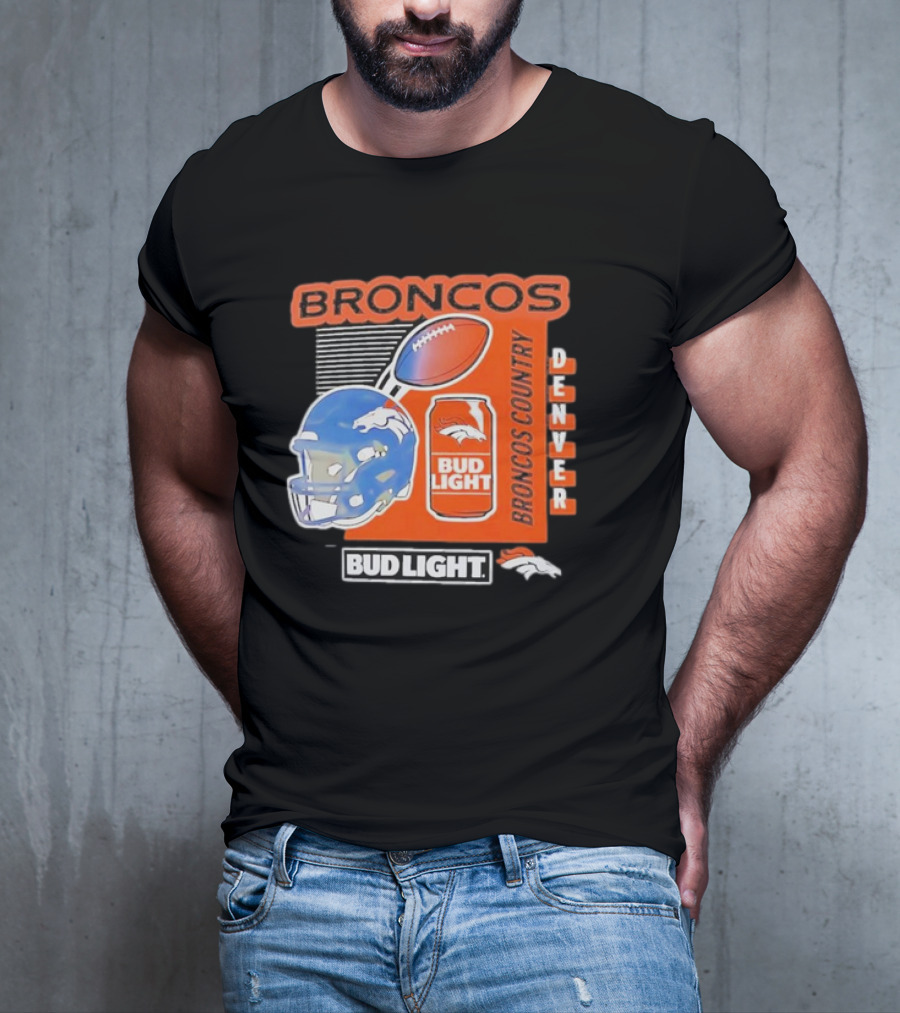 Denver Broncos Bud Light Broncos Country Denver Football Helmet And Can T-Shirt
