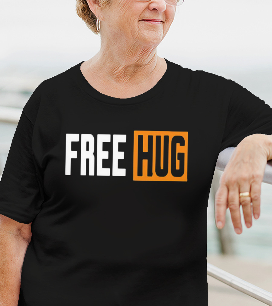 FREE HUG Logo Text With Orange Background Block T-Shirt