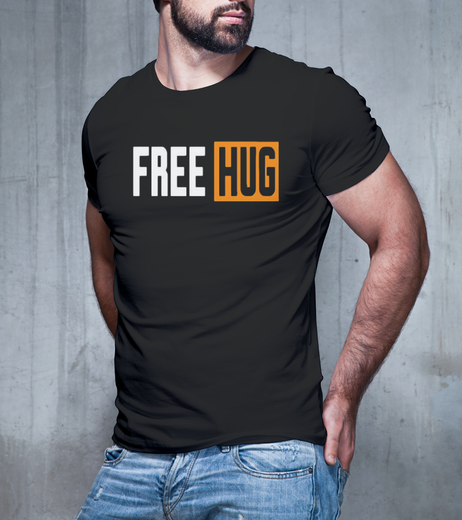 FREE HUG Logo Text With Orange Background Block T-Shirt