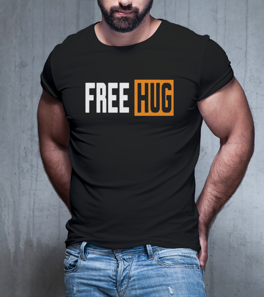 FREE HUG Logo Text With Orange Background Block T-Shirt