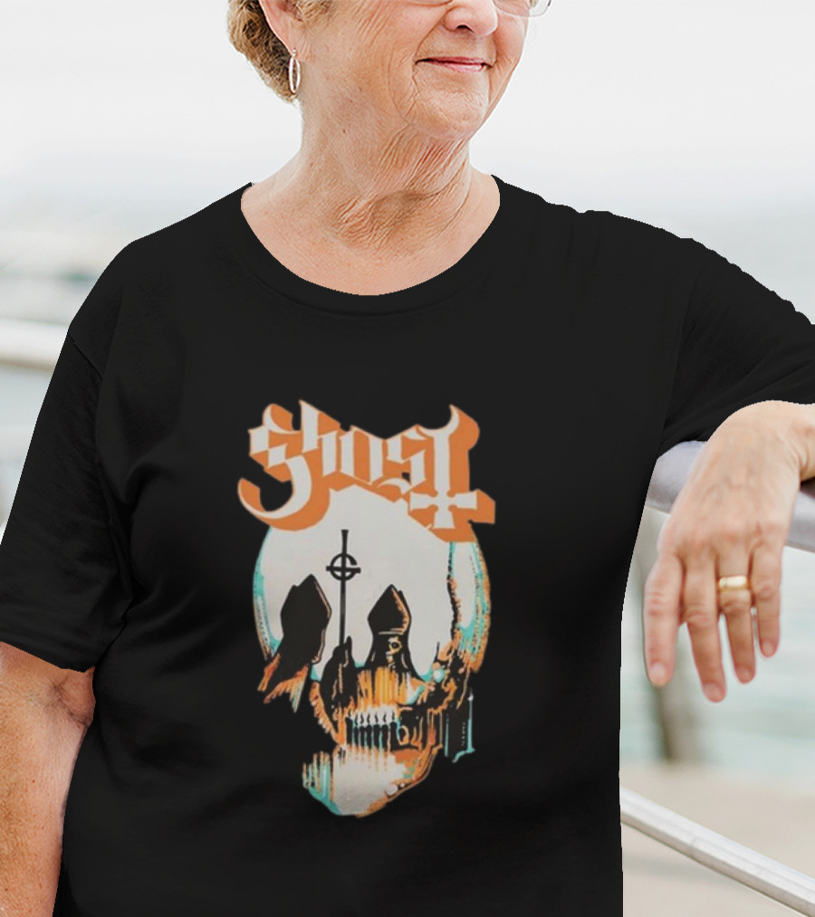 Ghost Band Skull Reflections With Cross And Cathedral Elements T-Shirt