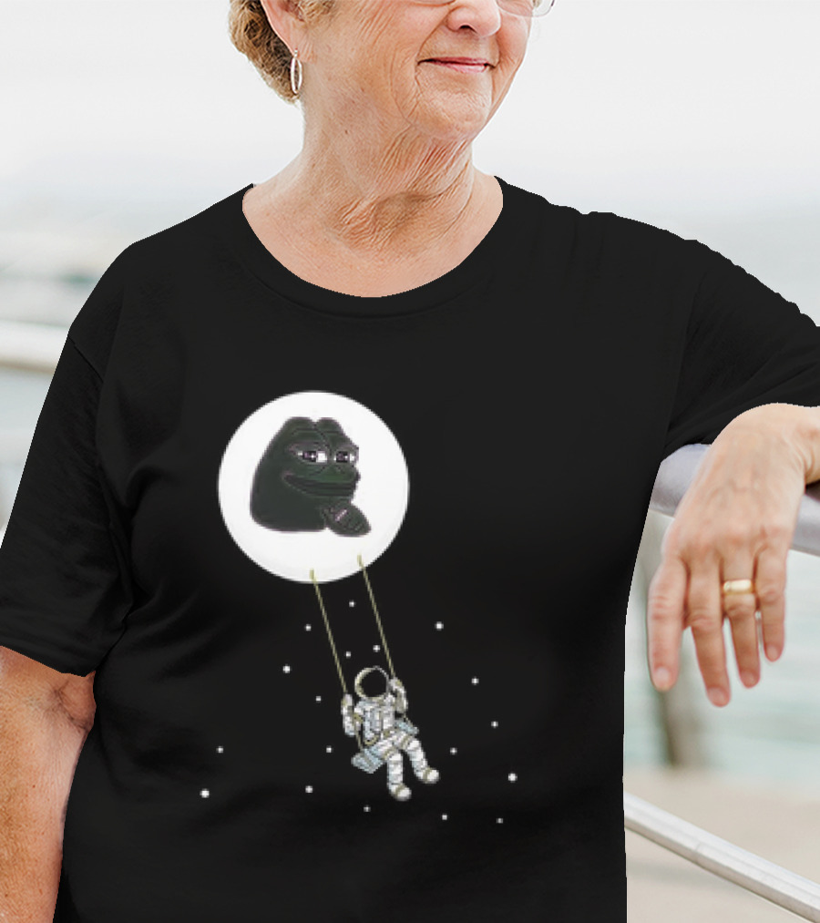 Pepe Crypto Astronaut Swinging On Moon Pepe Coin T-Shirt