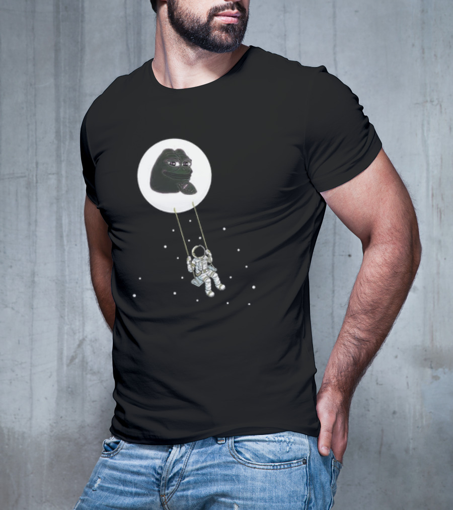 Pepe Crypto Astronaut Swinging On Moon Pepe Coin T-Shirt