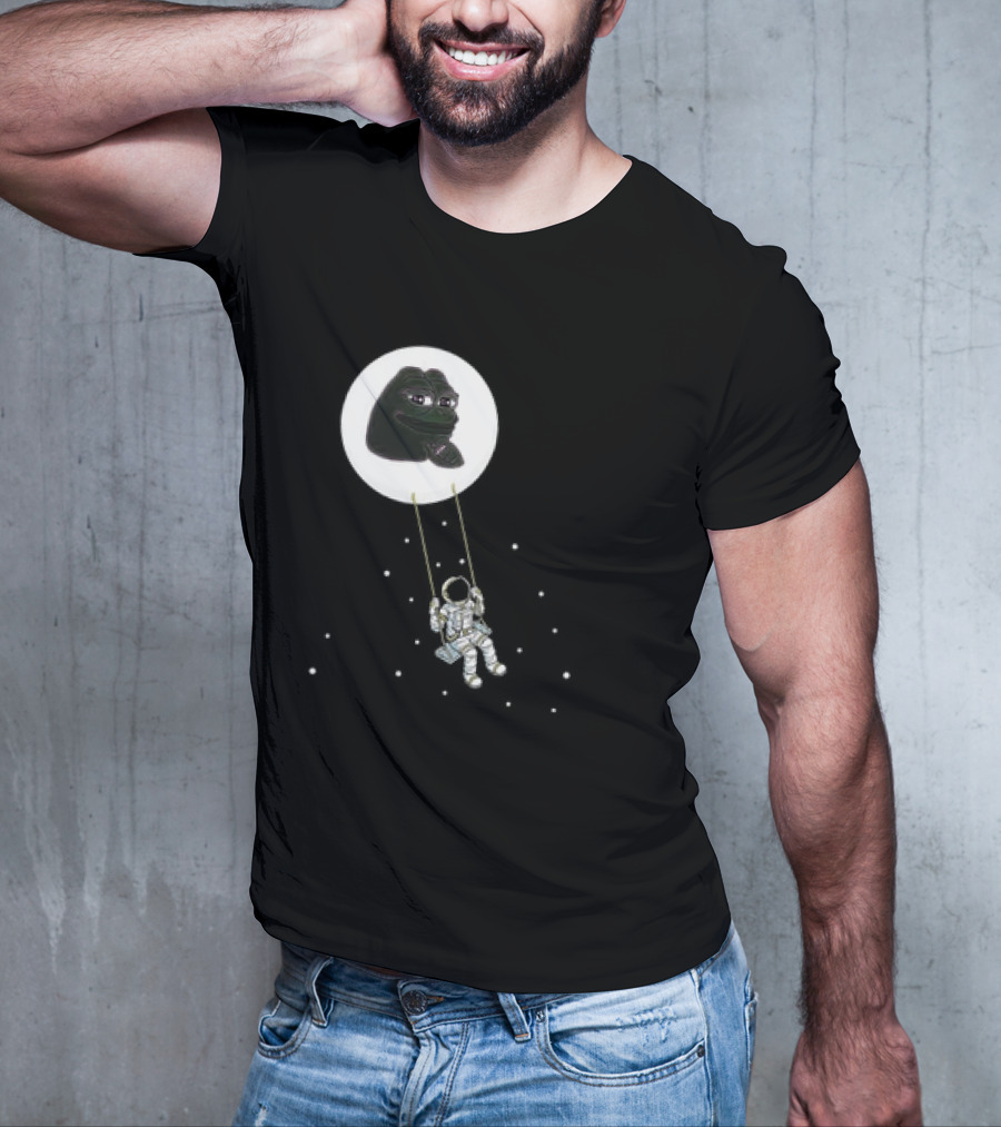 Pepe Crypto Astronaut Swinging On Moon Pepe Coin T-Shirt
