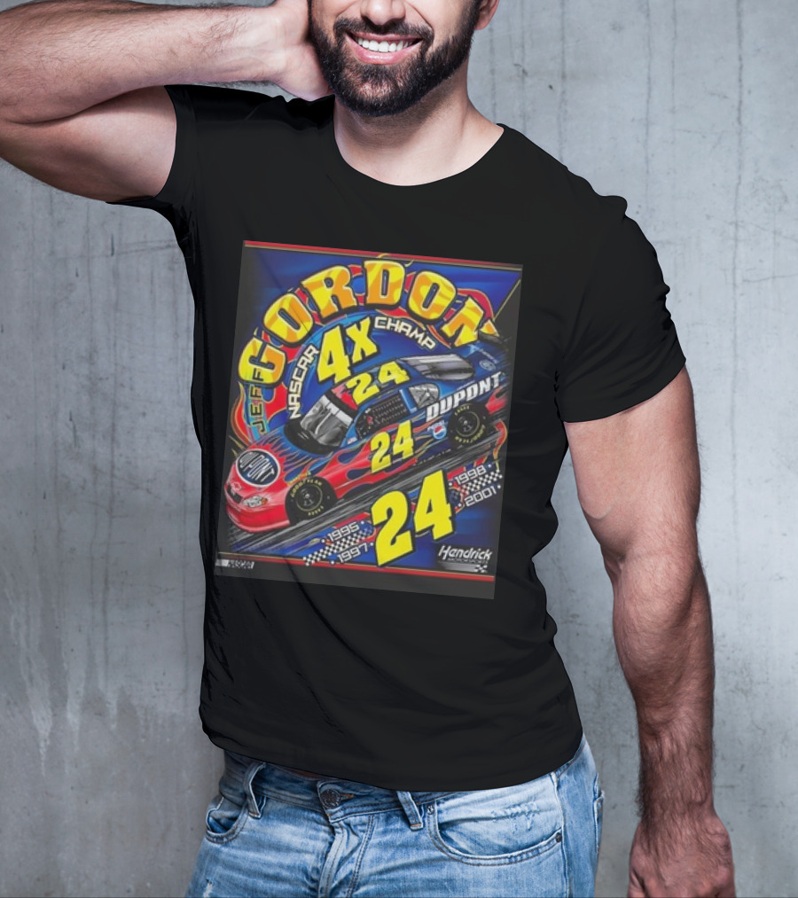 Jeff Gordon #24 Dupont NASCAR 4X Champ 1995-1997-1998-2001 Hendrick Racing T-Shirt