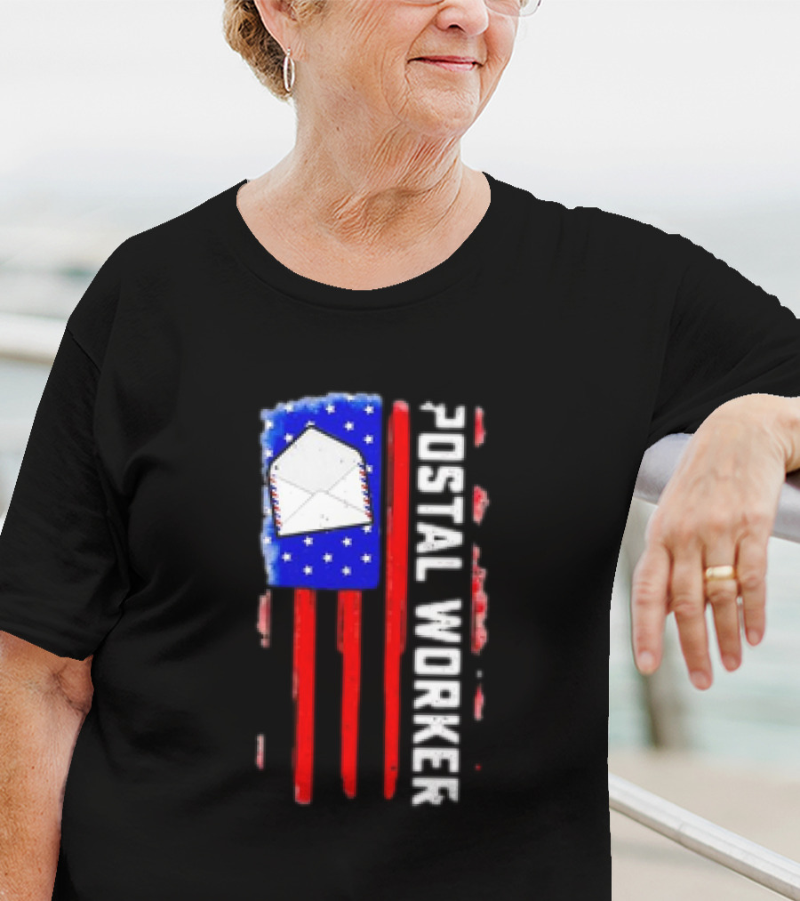 Postal Worker American Flag Envelope Stars Stripes Patriotic Postman Rural Carrier T-Shirt