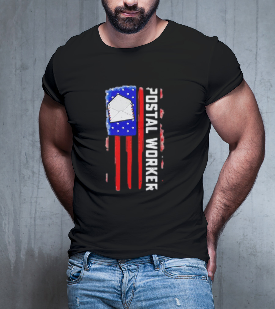 Postal Worker American Flag Envelope Stars Stripes Patriotic Postman Rural Carrier T-Shirt