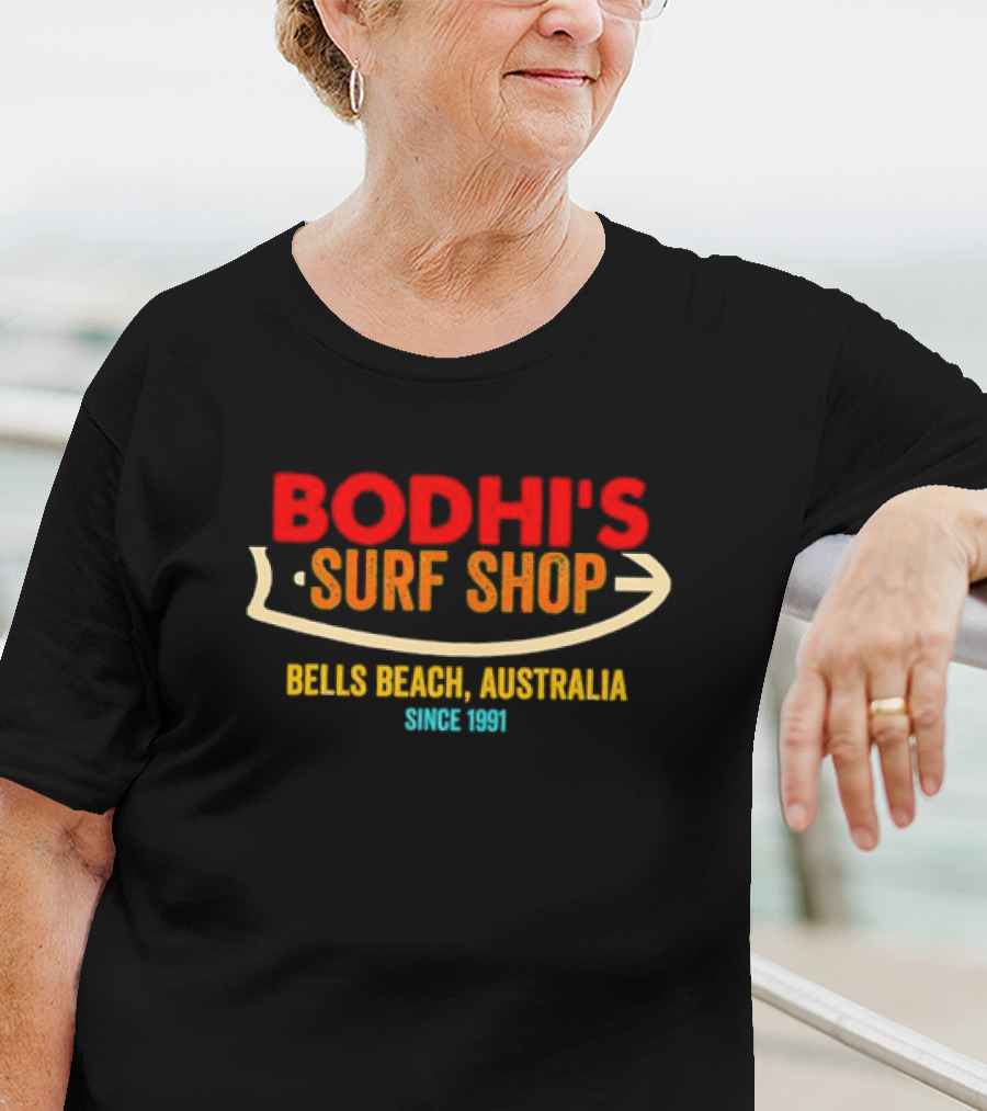 Bodhi's Surf Shop Bells Beach Australia Retro Surfboard Since 1991 T-Shirt