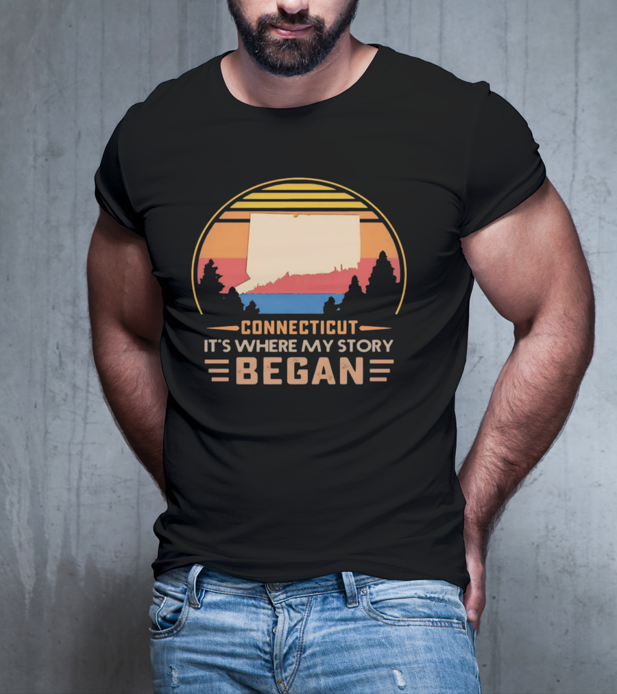 Connecticut It's Where My Story Began Vintage Retro Sunset T-Shirt