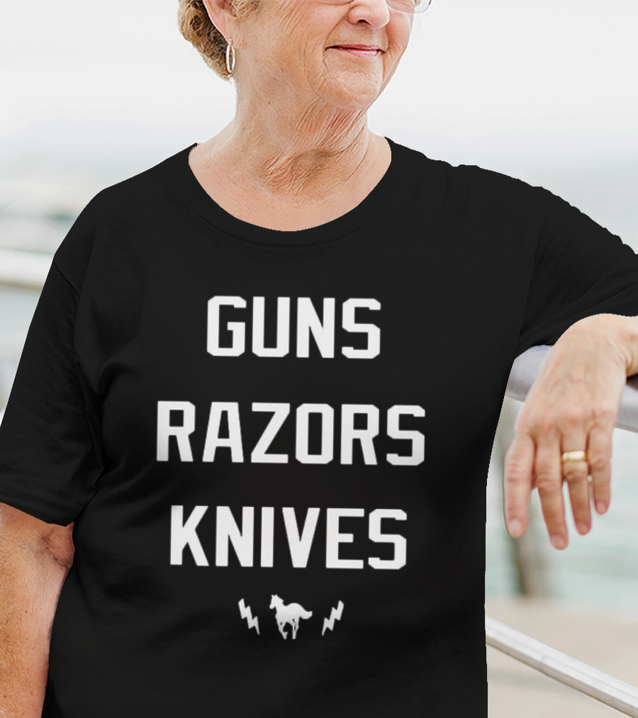 Guns Razors Knives Wild Horse Lightning T-Shirt