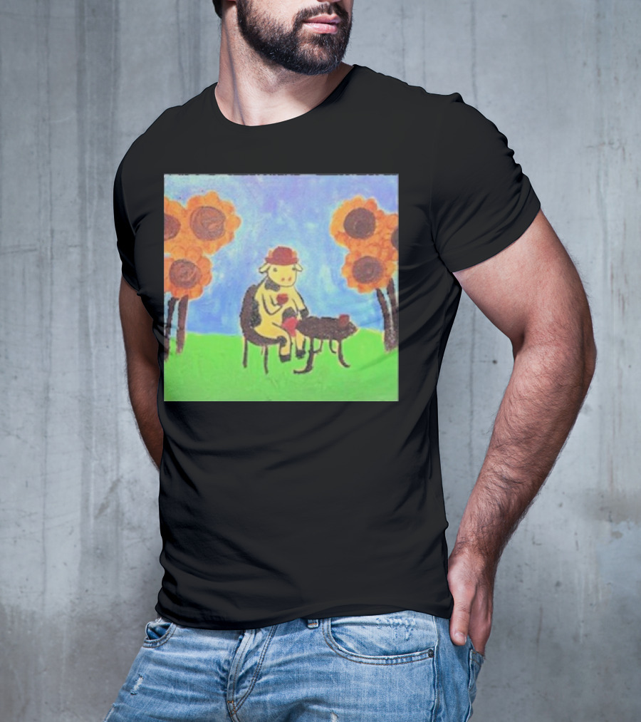 Leanbeeftees Tea Time Cow In Hat With Sunflowers T-Shirt