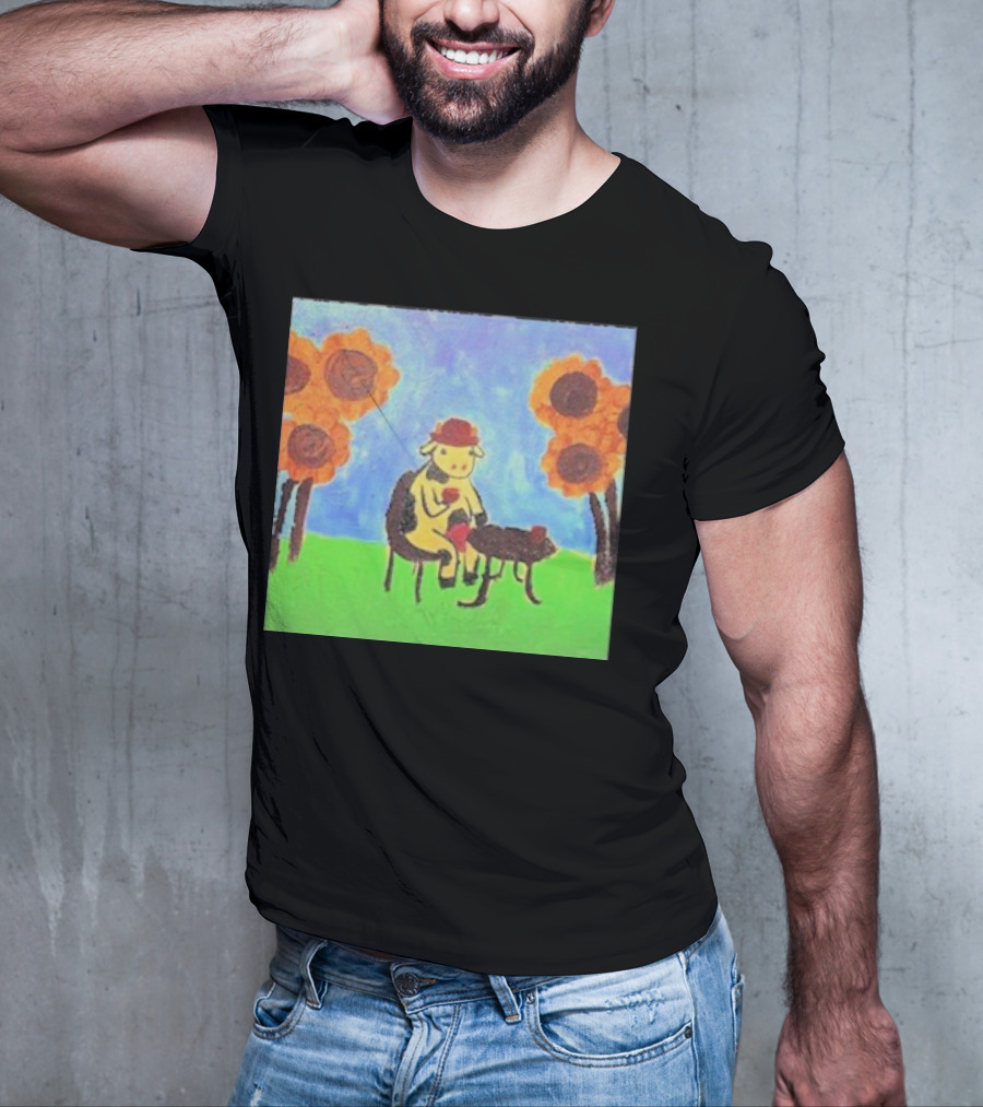 Leanbeeftees Tea Time Cow In Hat With Sunflowers T-Shirt