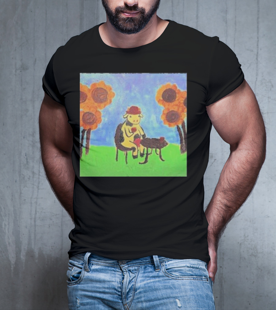 Leanbeeftees Tea Time Cow In Hat With Sunflowers T-Shirt