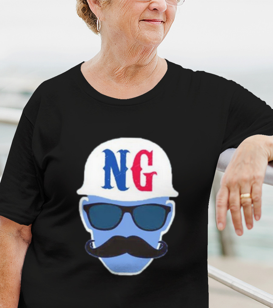 NG Not Gaetti NG Logo Blue Mustache And Sunglasses T-Shirt