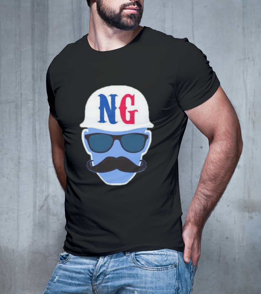 NG Not Gaetti NG Logo Blue Mustache And Sunglasses T-Shirt