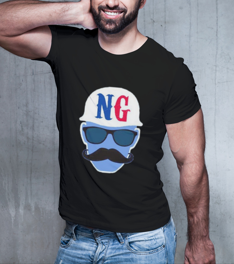 NG Not Gaetti NG Logo Blue Mustache And Sunglasses T-Shirt