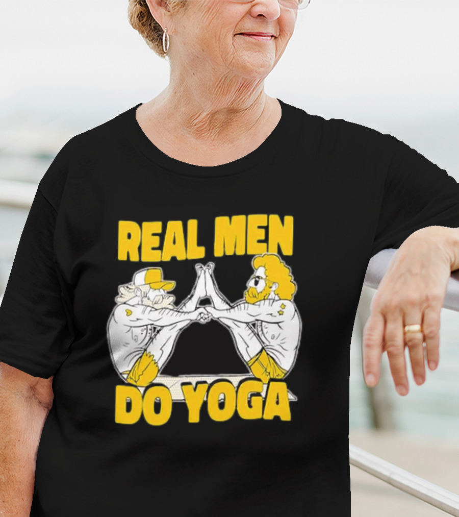 Real Men Do Yoga Cartoon Exercise Training T-Shirt