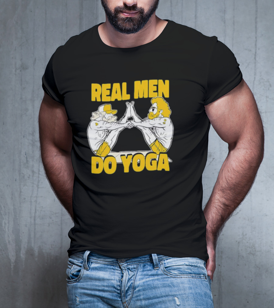 Real Men Do Yoga Cartoon Exercise Training T-Shirt