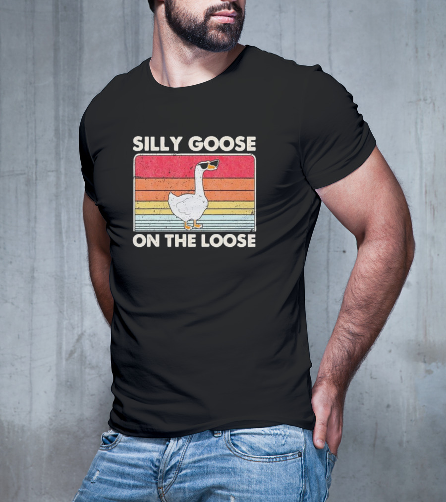 Silly Goose On The Loose Retro Sunglasses Vintage Stripes T-Shirt