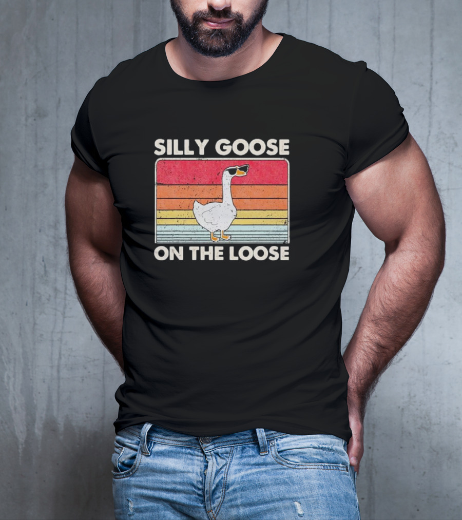 Silly Goose On The Loose Retro Sunglasses Vintage Stripes T-Shirt