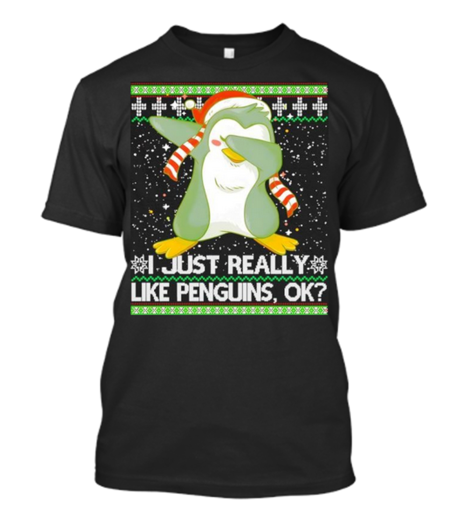 I Just Really Like Penguins Ok Ugly Christmas Cute Dabbing Penguin T-Shirt