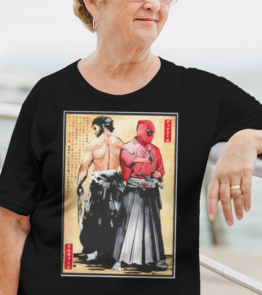Mutant Samurai And Red Ronin Deadpool Wolverine Woodblock T-Shirt