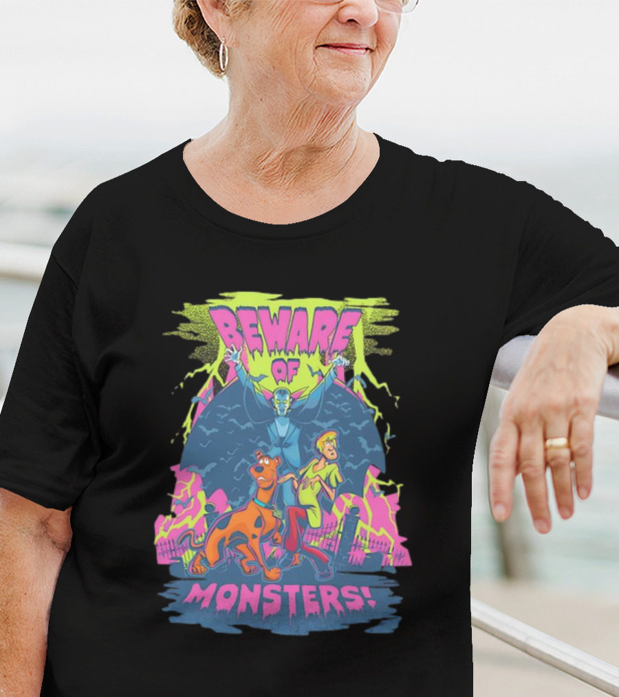 Beware Of Monsters Scooby Doo And Shaggy In Haunted Scene T-Shirt