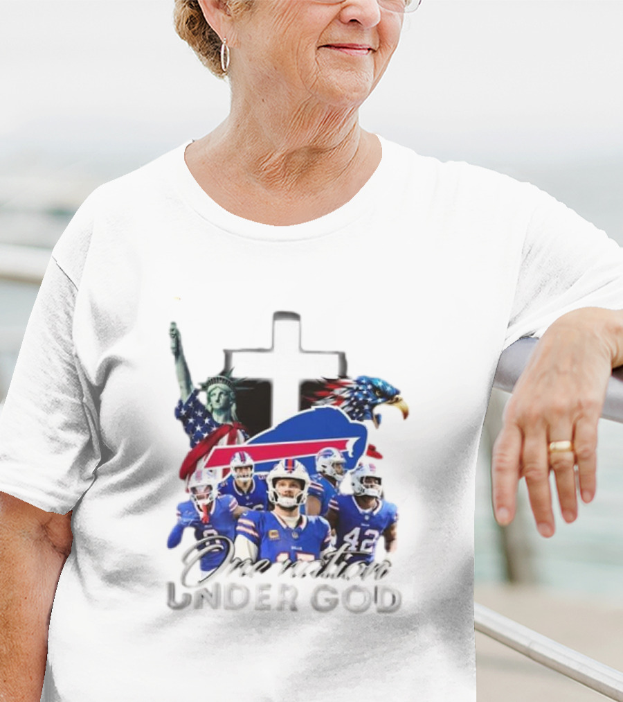 Buffalo Bills One Nation Under God American Flag Eagle Cross Statue Of Liberty Football Players T-Shirt
