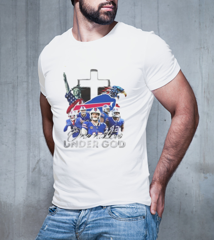 Buffalo Bills One Nation Under God American Flag Eagle Cross Statue Of Liberty Football Players T-Shirt