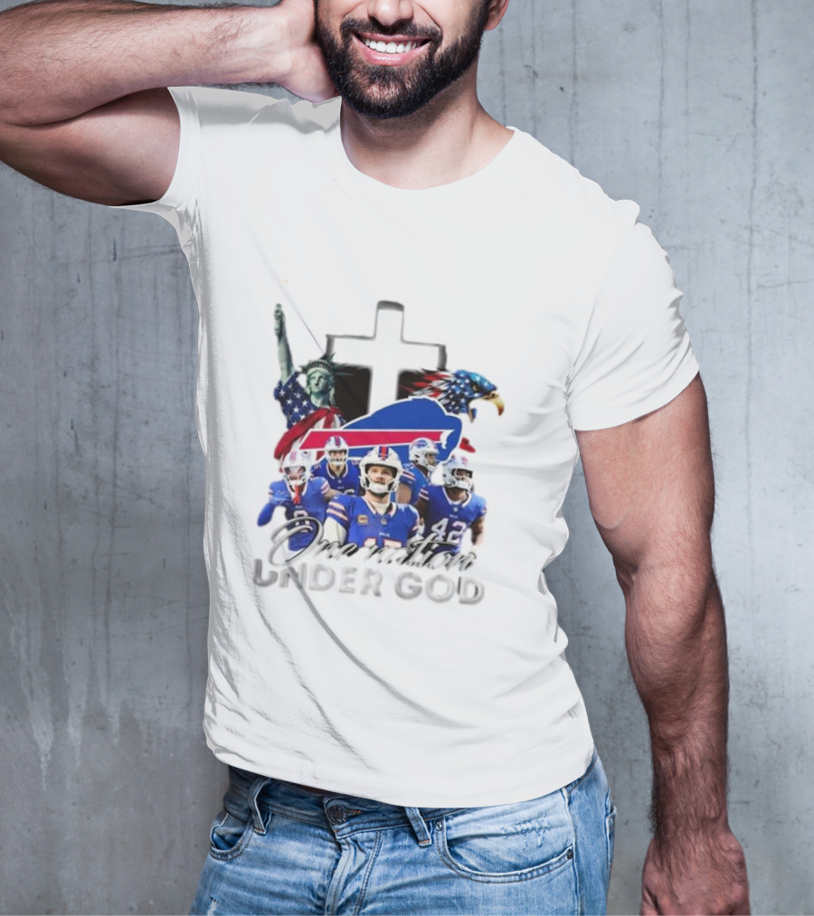 Buffalo Bills One Nation Under God American Flag Eagle Cross Statue Of Liberty Football Players T-Shirt