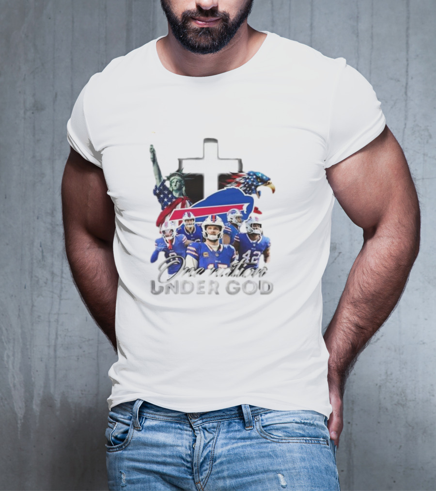 Buffalo Bills One Nation Under God American Flag Eagle Cross Statue Of Liberty Football Players T-Shirt