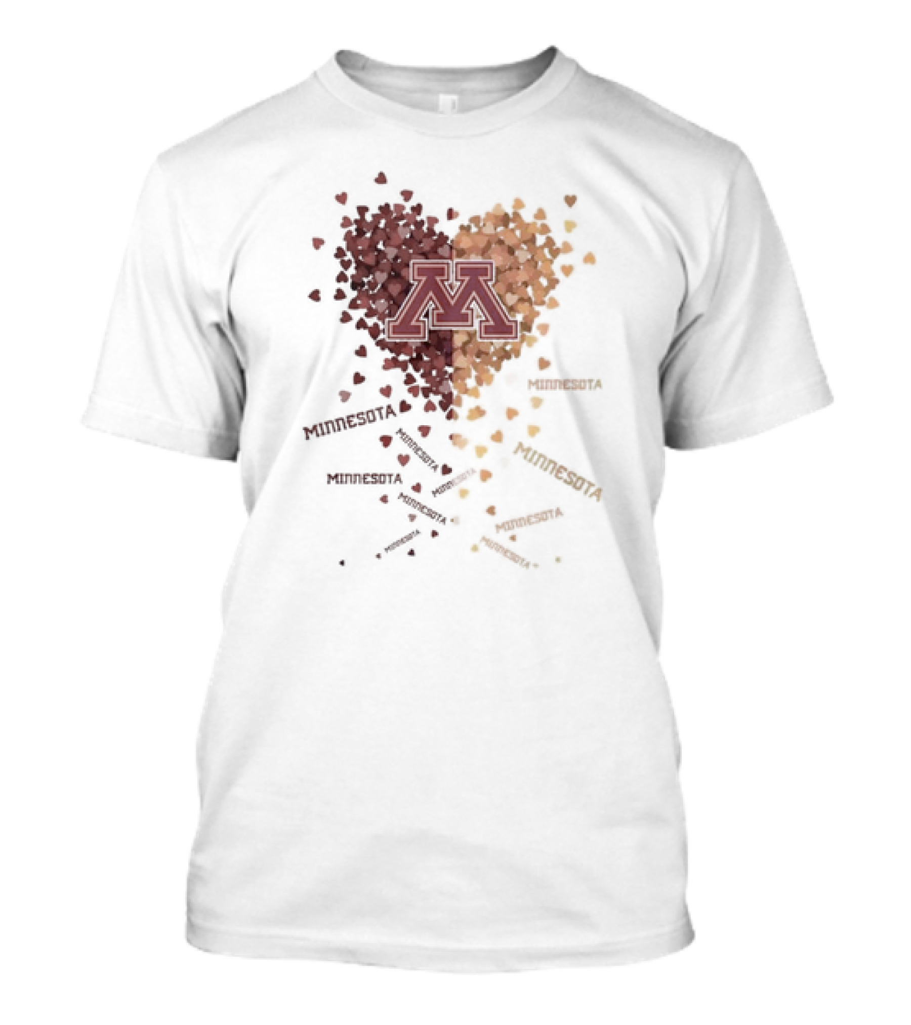 Heart Of Minnesota Golden Gopher With Maroon Gold M Hearts T-Shirt