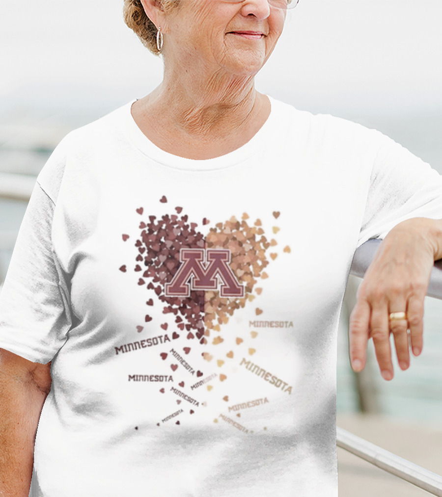 Heart Of Minnesota Golden Gopher With Maroon Gold M Hearts T-Shirt