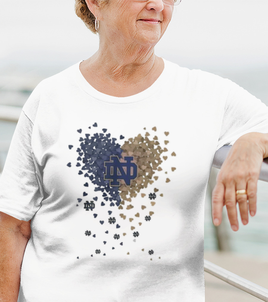 Heart Full Of Notre Dame Fighting Irish ND Logo And Blue Gold Hearts T-Shirt