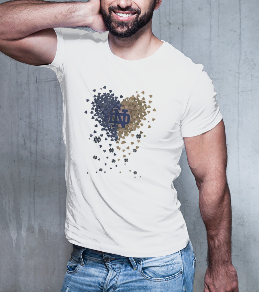 Heart Full Of Notre Dame Fighting Irish ND Logo And Blue Gold Hearts T-Shirt
