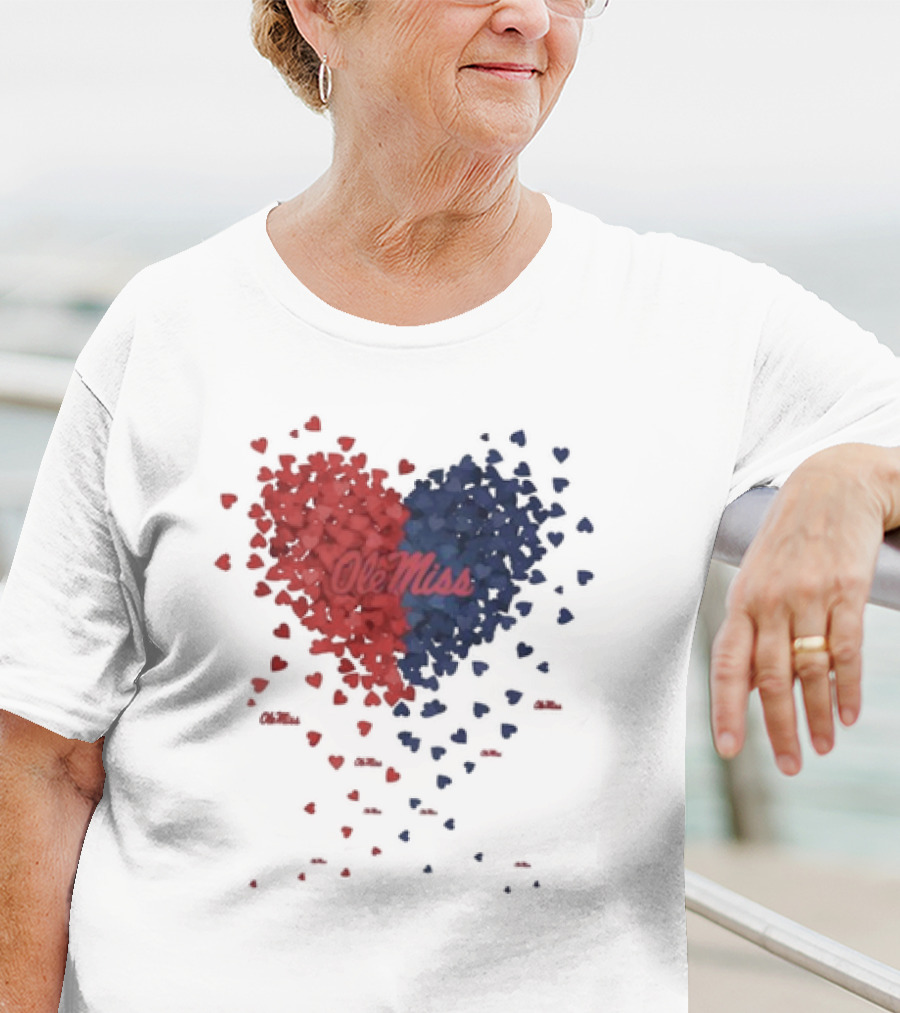 Ole Miss Heart Design With Red And Blue Hearts T-Shirt