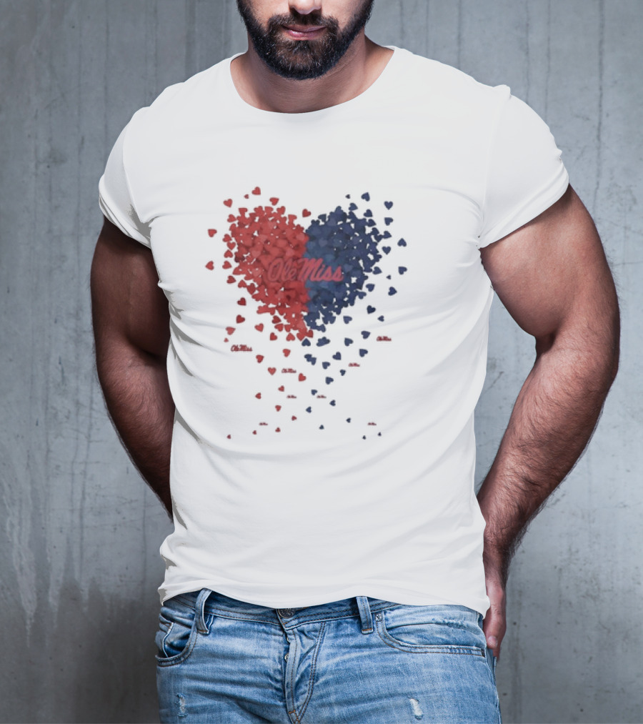Ole Miss Heart Design With Red And Blue Hearts T-Shirt