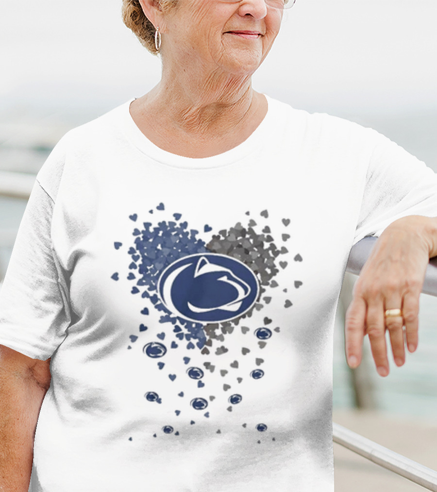 Heart Full Of Penn State Nittany Lions Pride Blue And Gray Logo Hearts T-Shirt