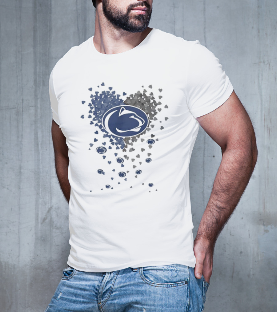 Heart Full Of Penn State Nittany Lions Pride Blue And Gray Logo Hearts T-Shirt