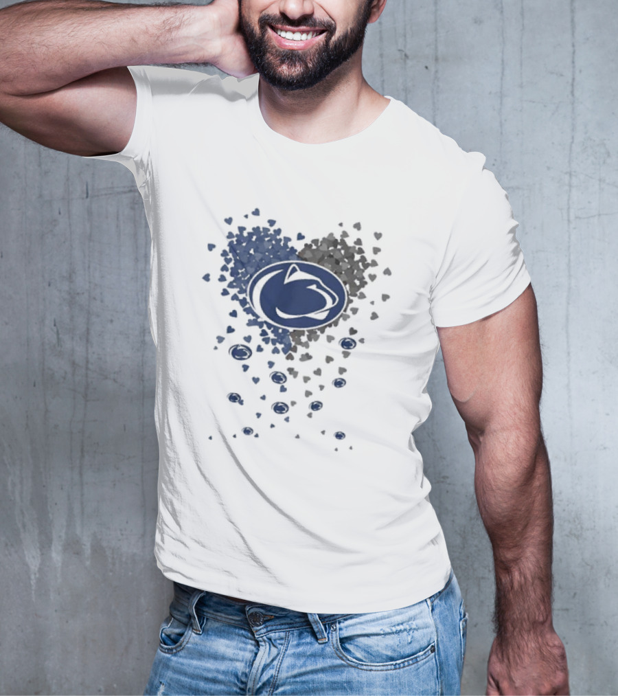 Heart Full Of Penn State Nittany Lions Pride Blue And Gray Logo Hearts T-Shirt
