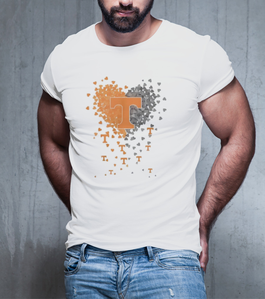 Heart Of Tennessee T With Orange And Gray Hearts T-Shirt